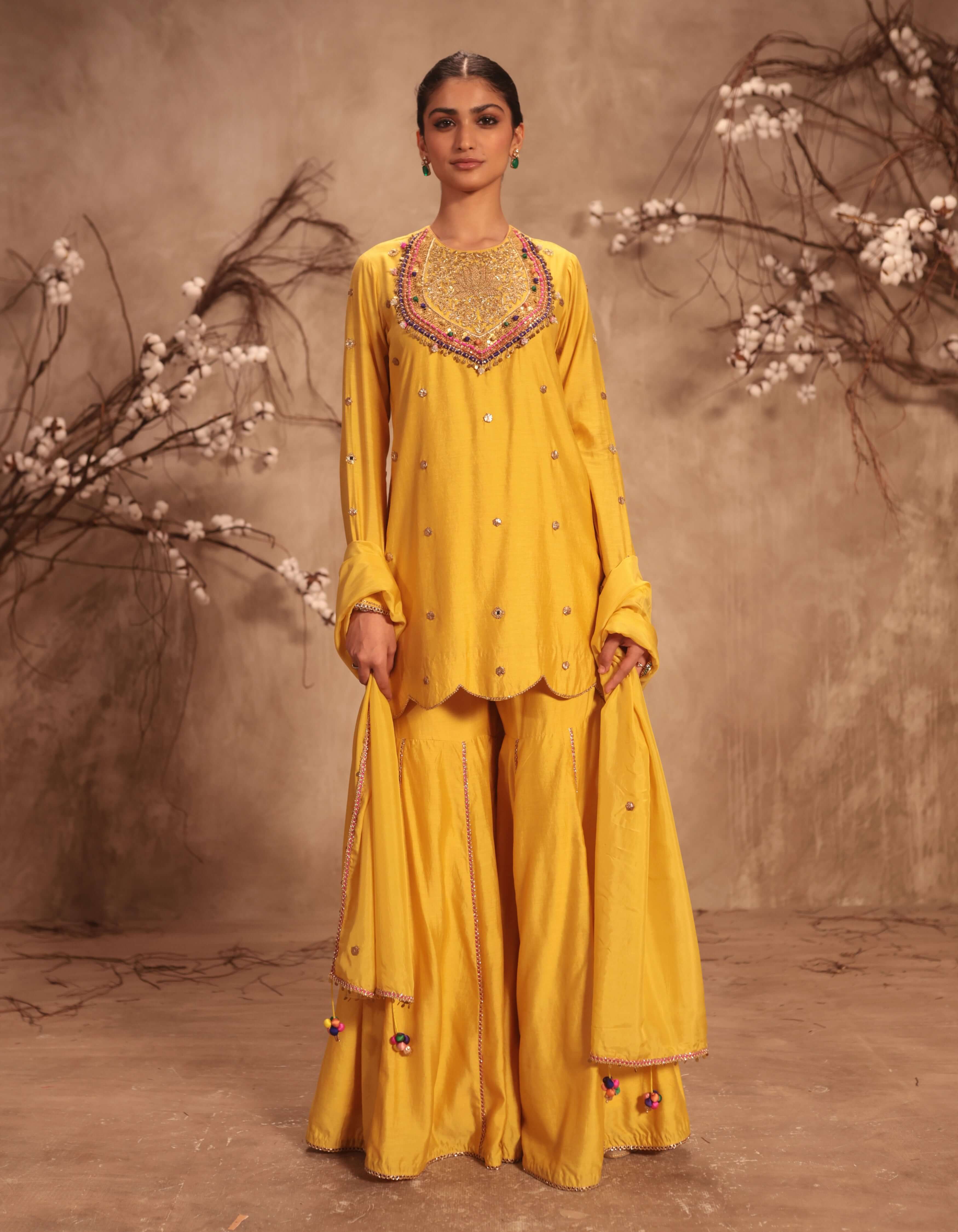 Yellow Lotus Yoke Rani Sharara Set