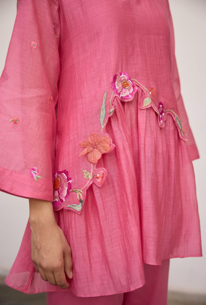 Pink Floral Embroidered With Sequins Vaidehi Co-ord Set