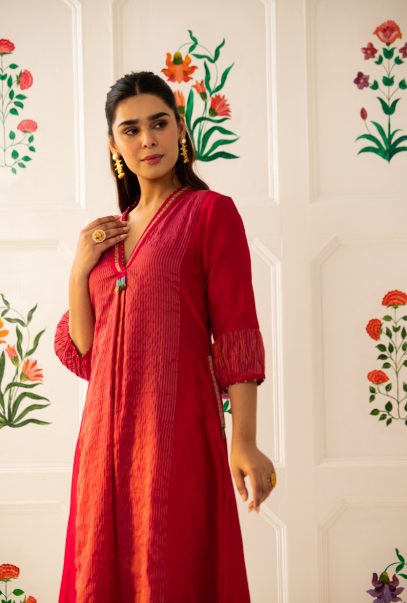 Pink High Collar Kishmish Kurta Set