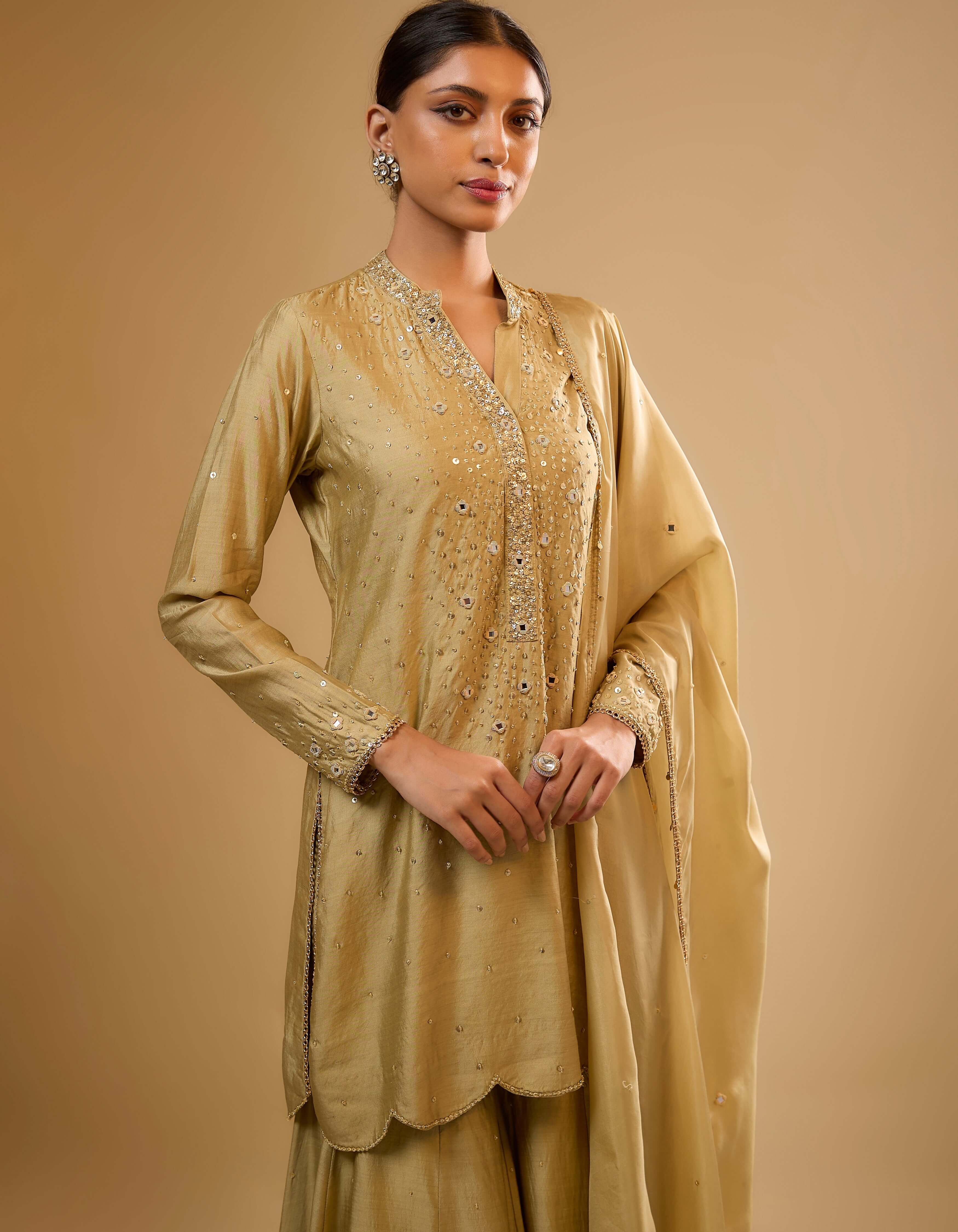 Light Green Heavy Mirror Work Rani Sharara Set