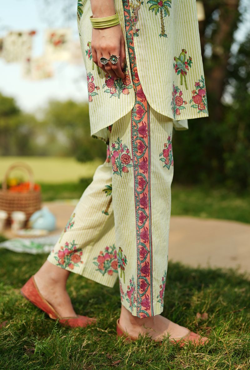 Pista Green Handblock Print Shirt Gulmohar Co-ord Set
