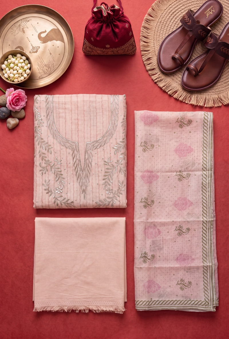 Gota Work Yoke Block Print Unstitched Suit Set