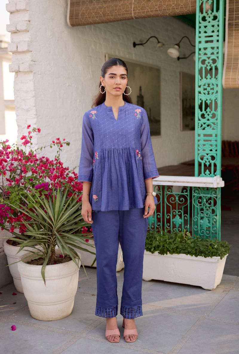 Blue Front Gather Vaidehi Co-ord Set
