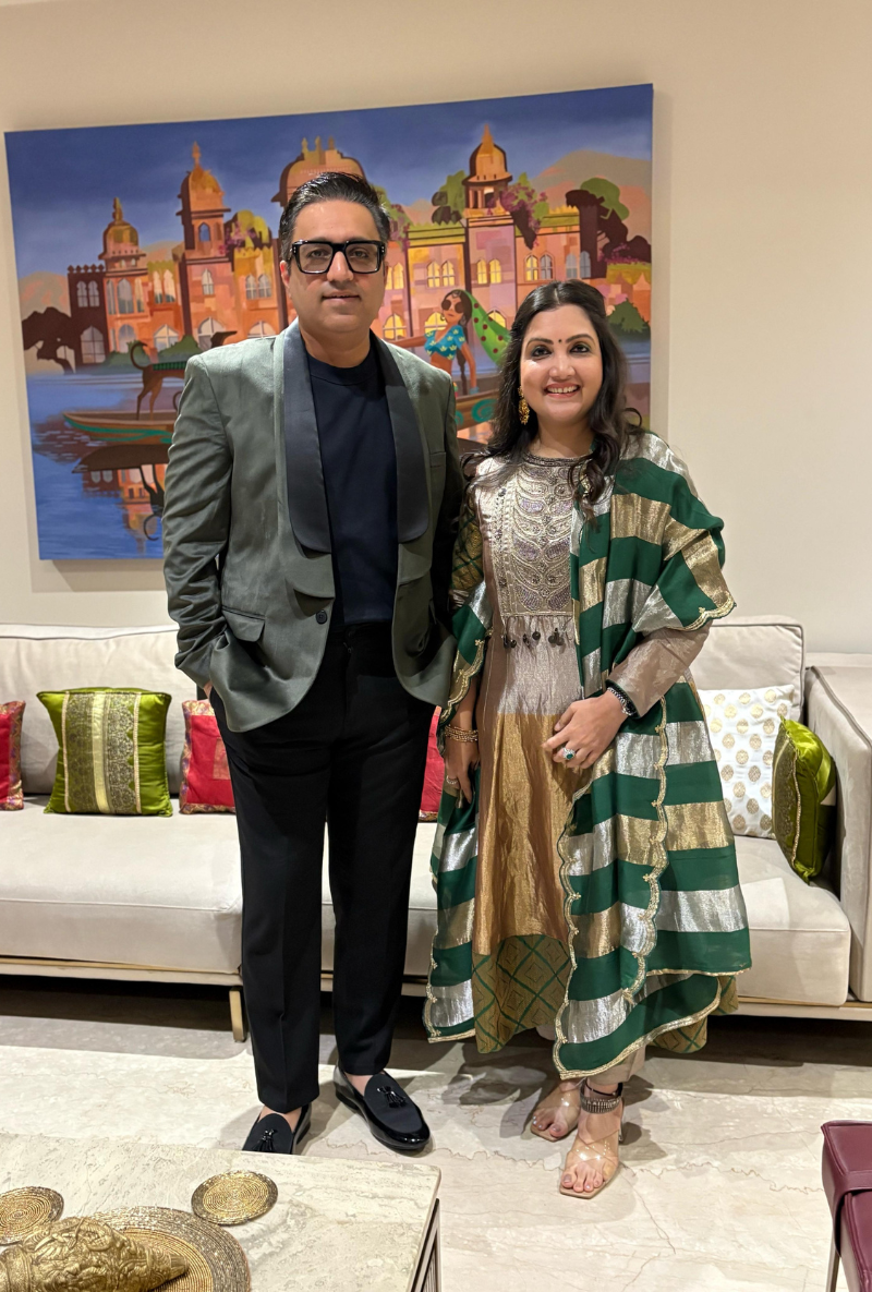 Madhuri Grover in Silver Yoke Tissue Metallic Kainaat Anarkali Set