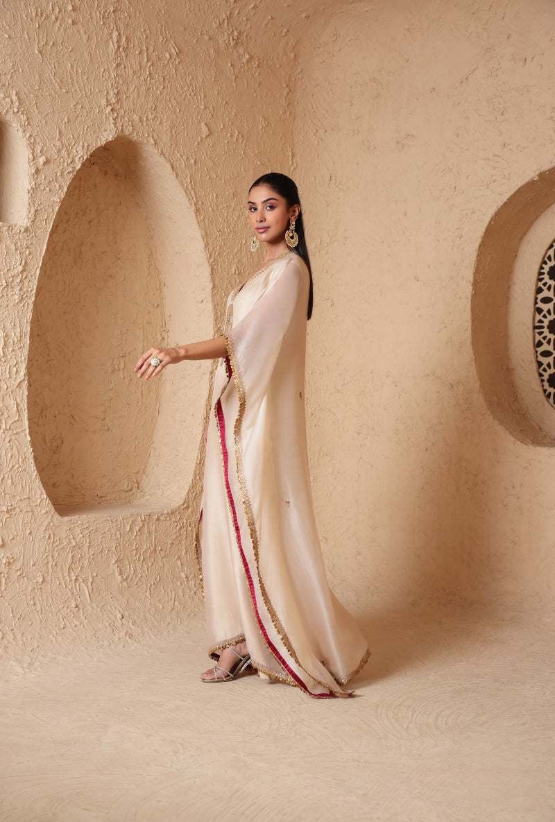 Ivory Dori Embroidery Yoke Nihira Kaftan