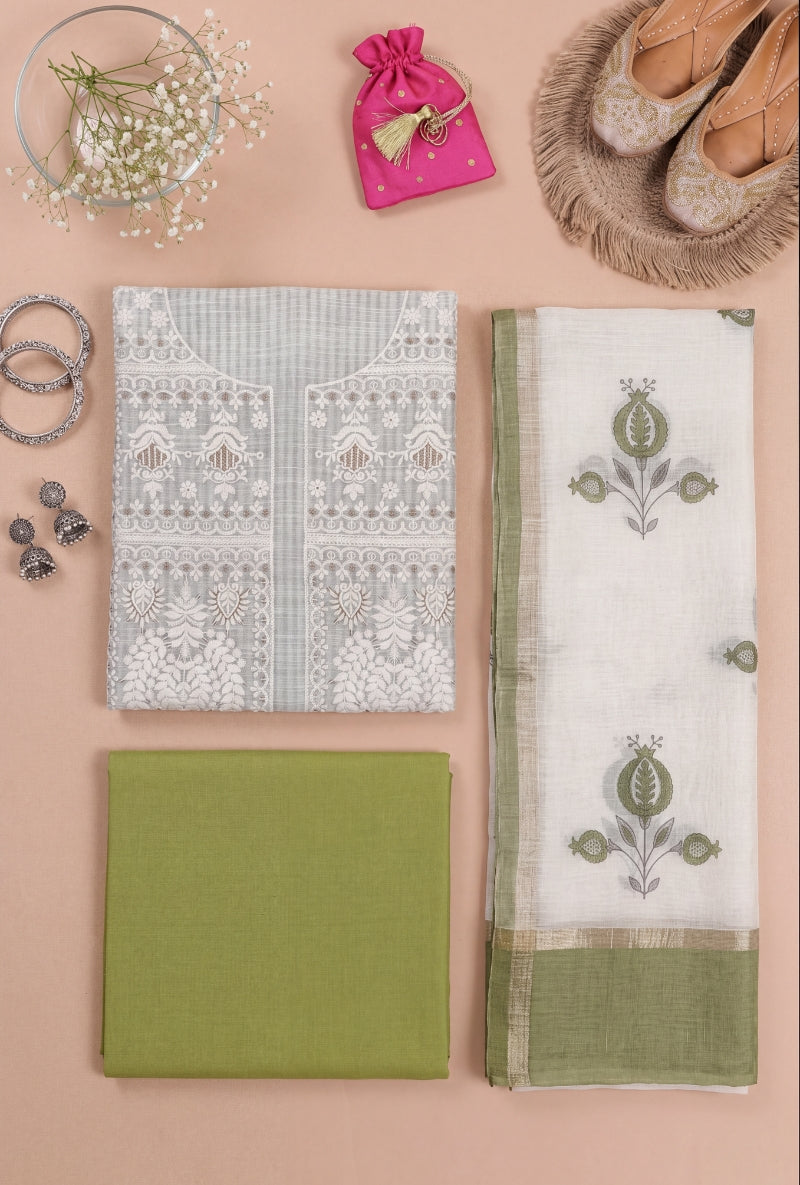 Lucknowi Resham Yoke Unstitched Suit Set