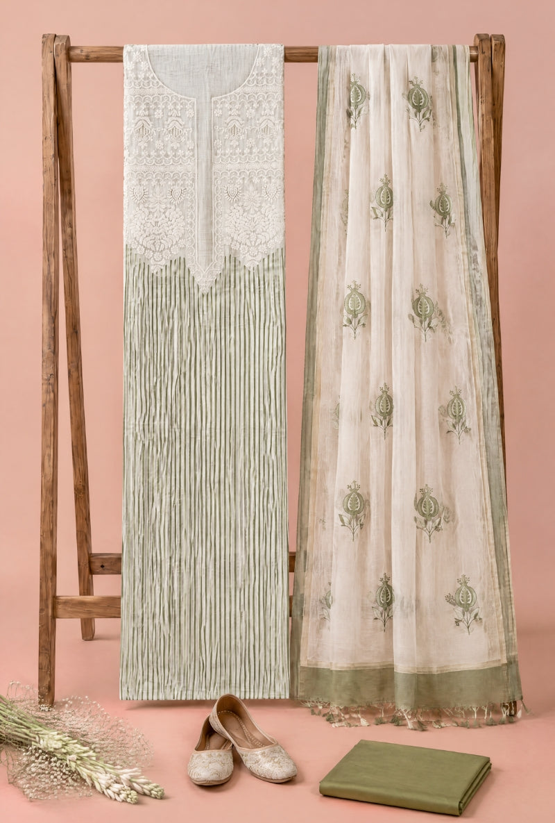 Lucknowi Resham Yoke Unstitched Suit Set