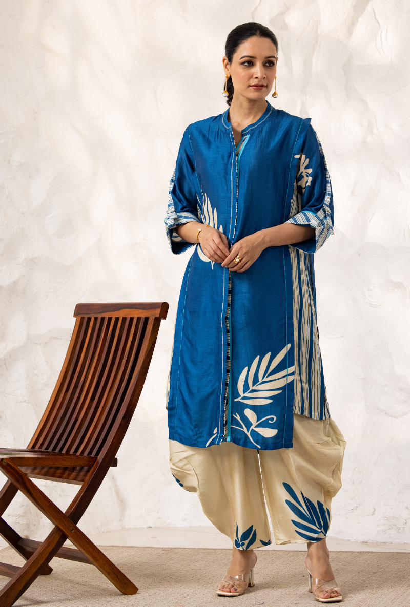 Blue and Beige Dhoti Ivy Kurta Set