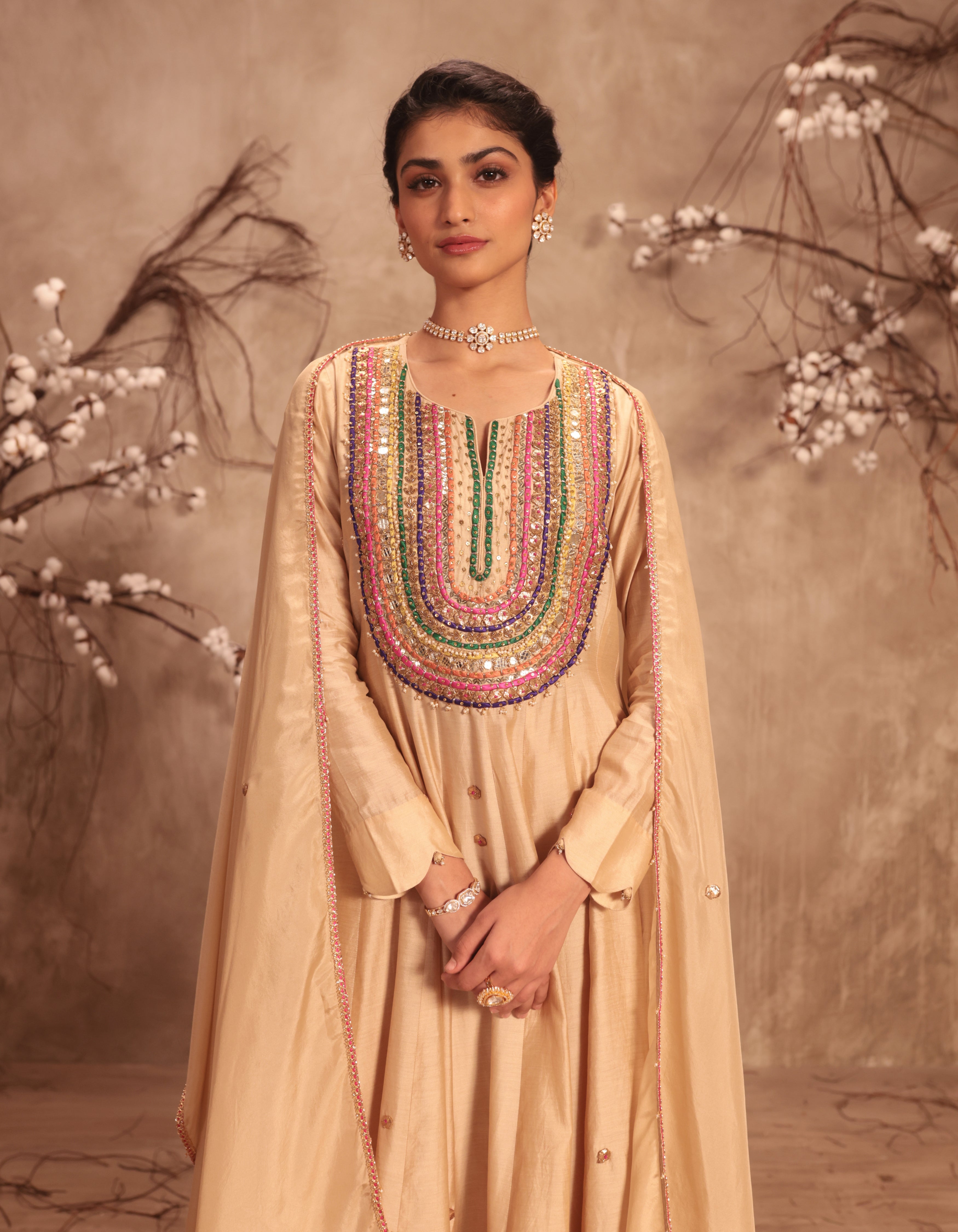 Ivory Multicolour Yoke Rani Anarkali Set