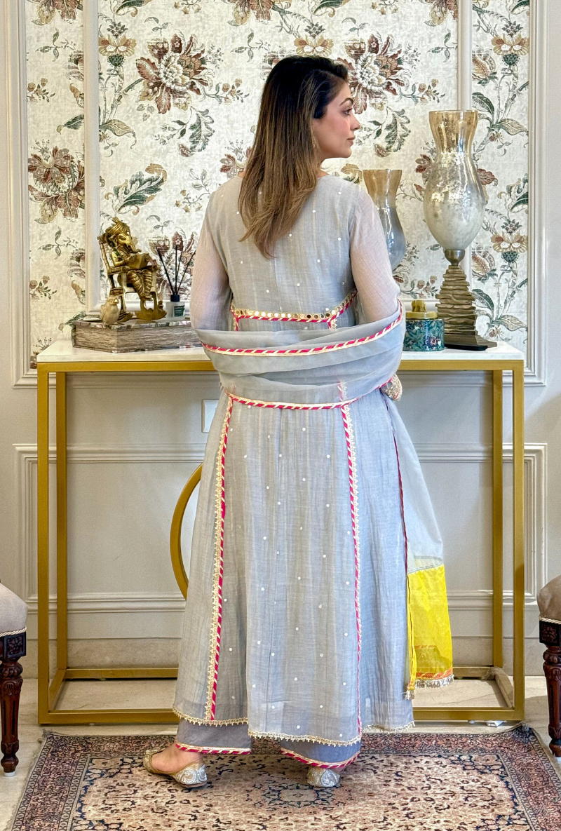 Meghna Nayyar in Grey Elephant Motif Morbagh Kurta Set