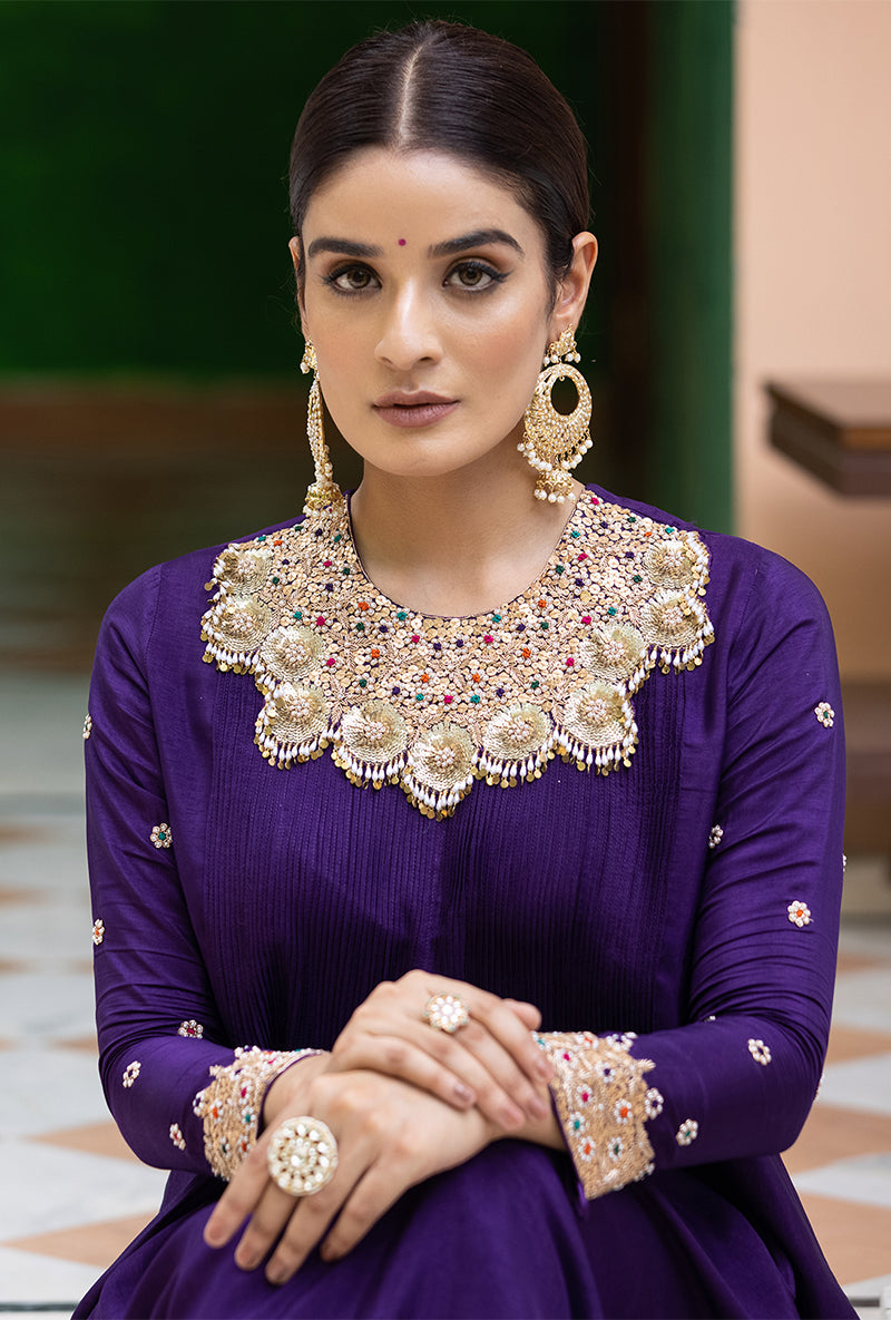 Surbhi Jyoti In Purple Choker Neck Aayat Kurta Set