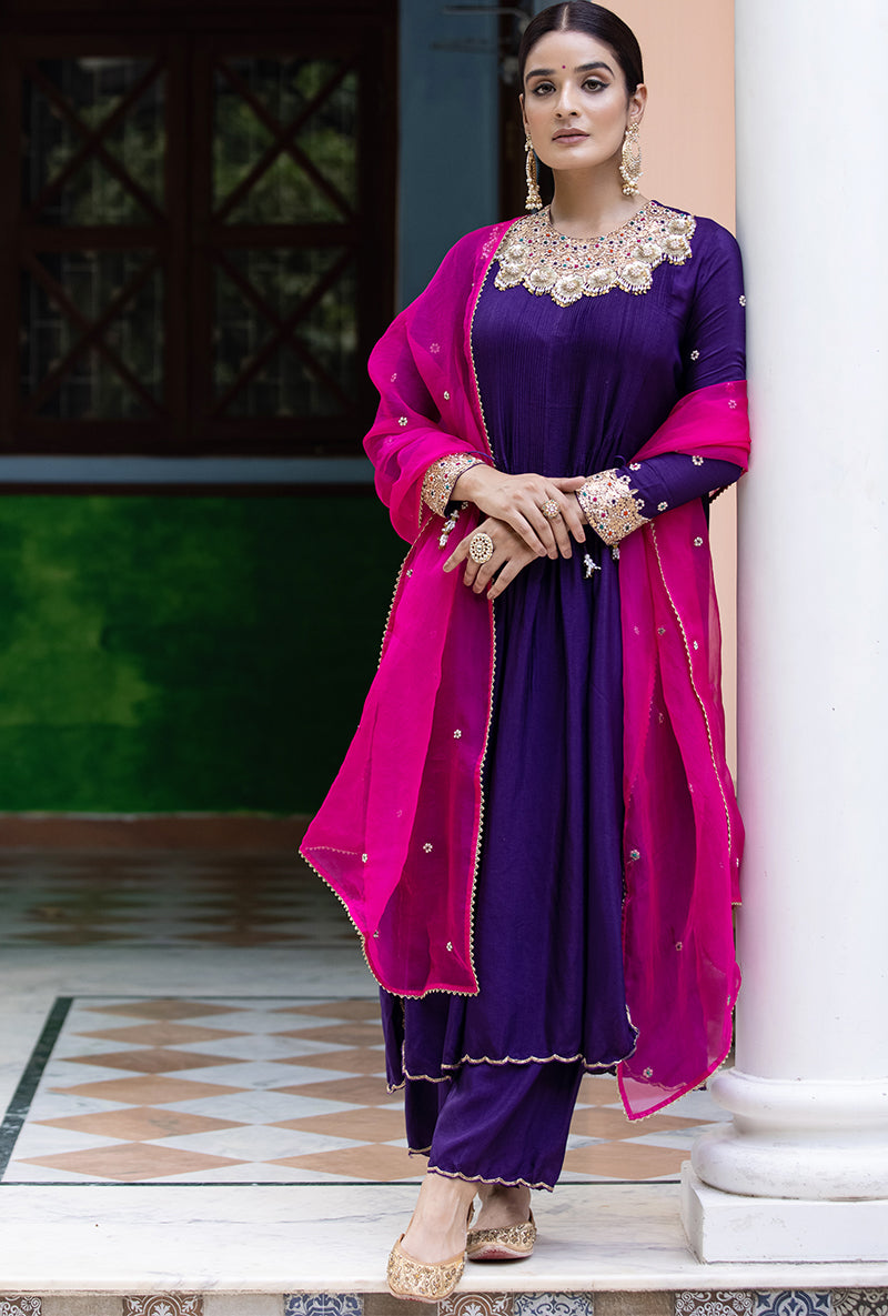 Surbhi Jyoti In Purple Choker Neck Aayat Kurta Set