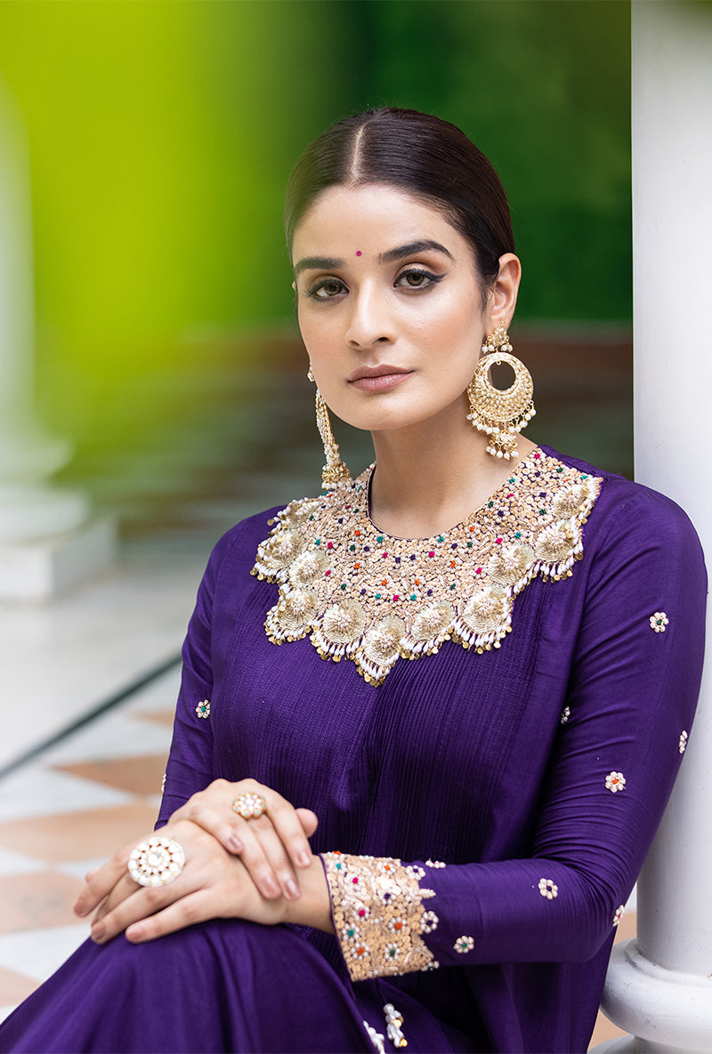 Surbhi Jyoti In Purple Choker Neck Aayat Kurta Set