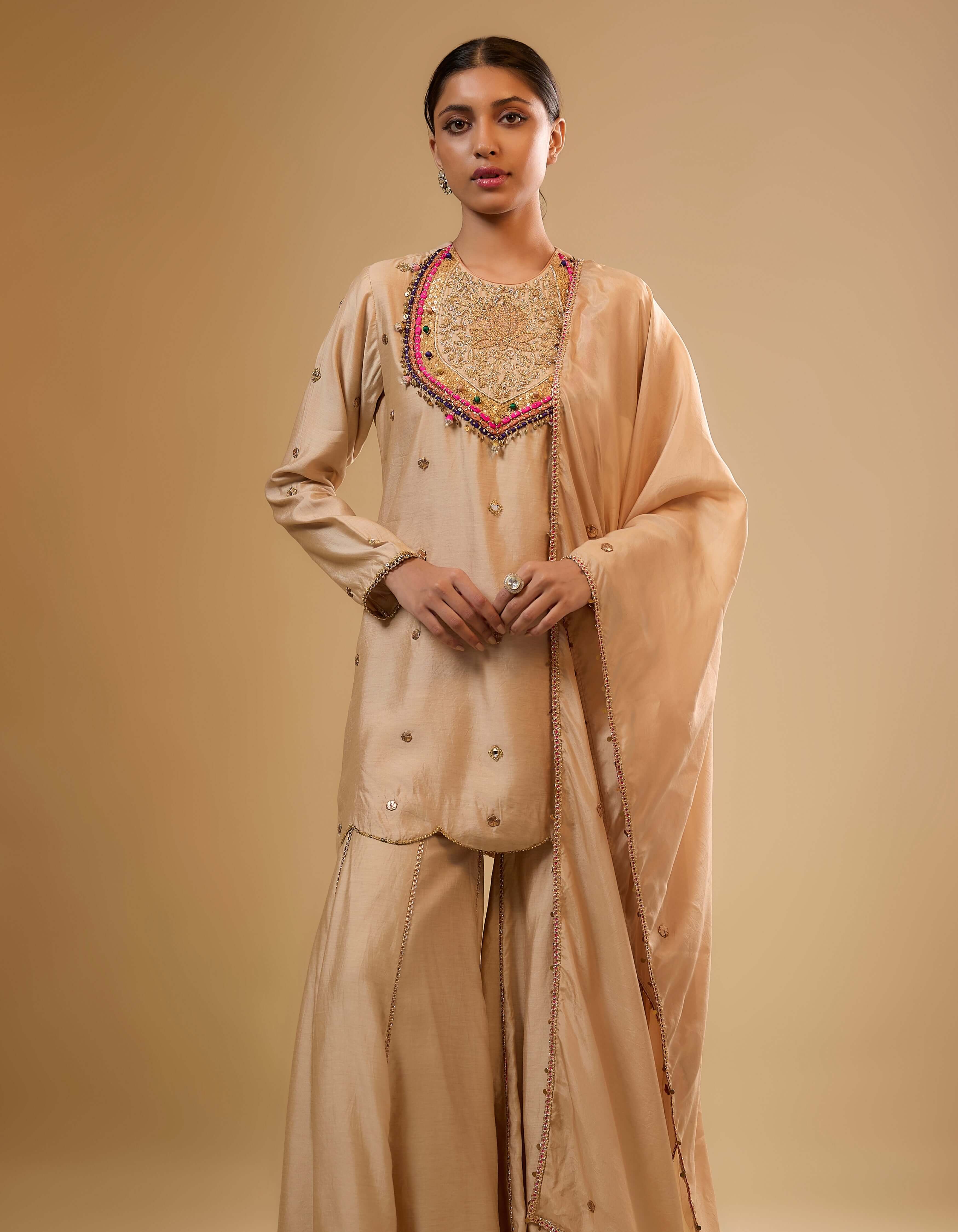 Ivory Lotus Yoke Rani Sharara Set