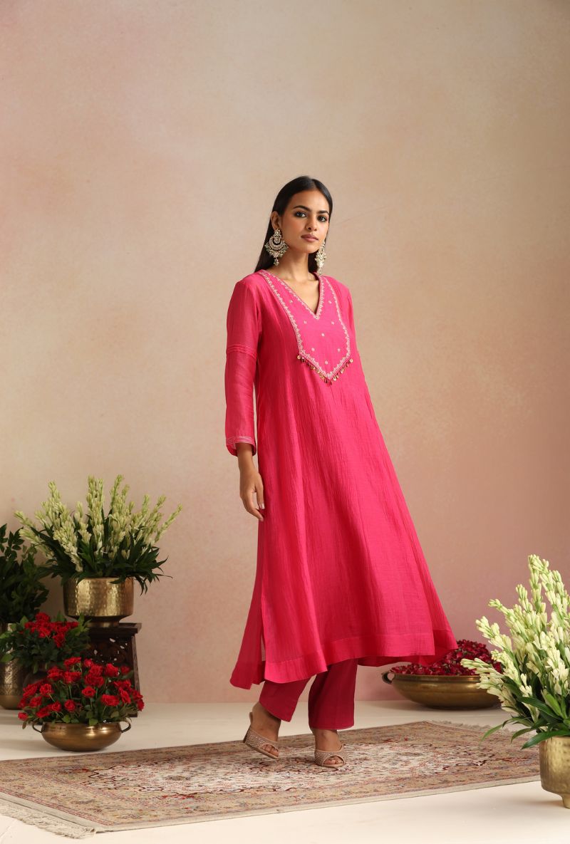 Magenta Emroidered Yoke Itrh Kurta Set