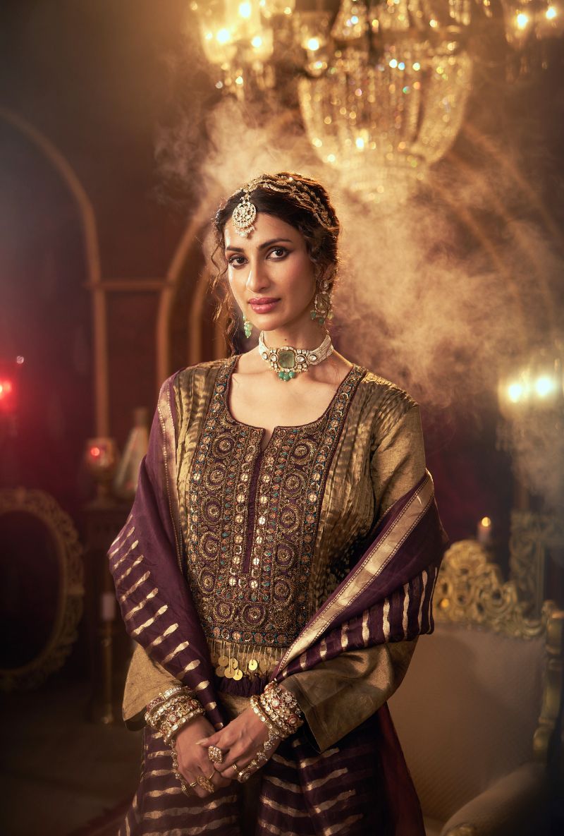 Anitque Gold Dabka and Resham Yoke Kainaat 2.0 Anarkali Set