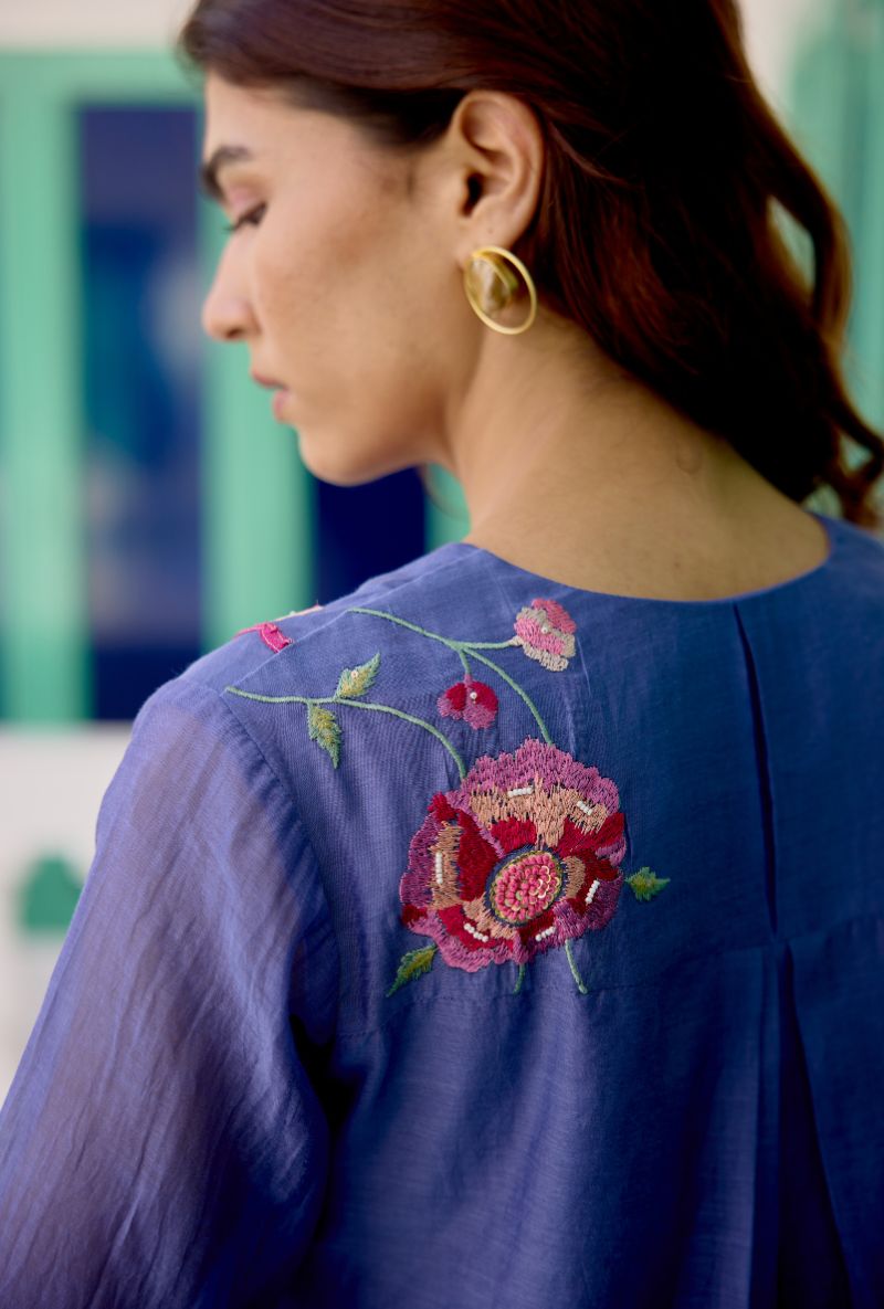 Blue Contrast Yoke Vaidehi Co-ord Set