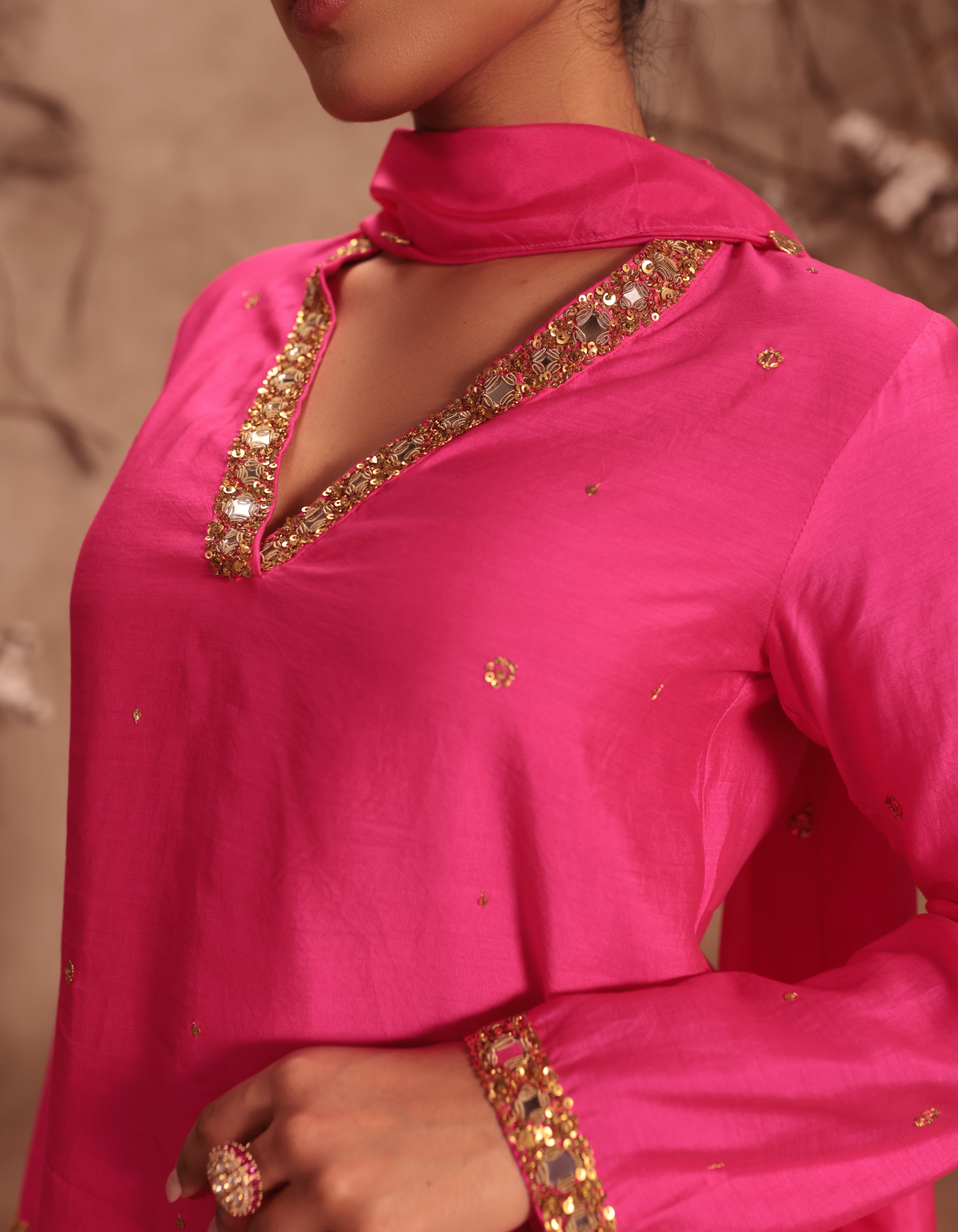 Hot Pink Jaal Rani Kurta Set