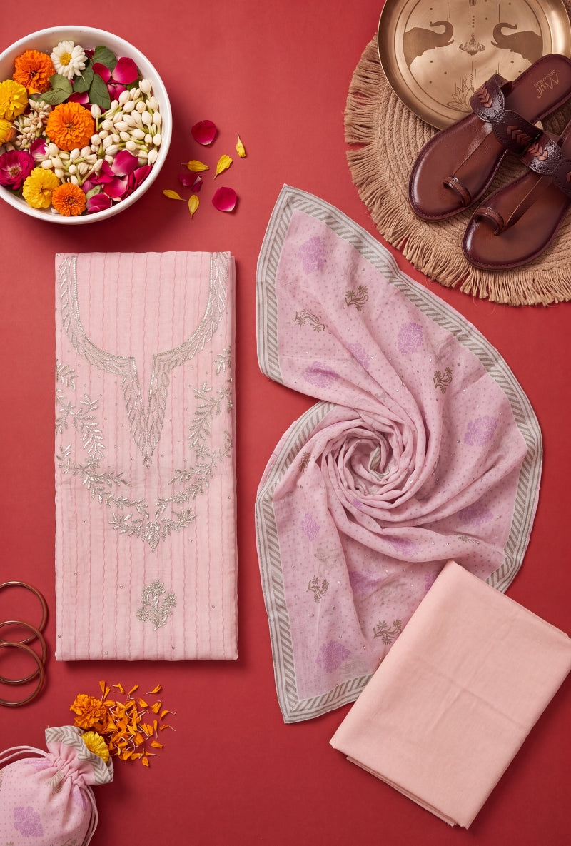 Gota Work Yoke Block Print Unstitched Suit Set