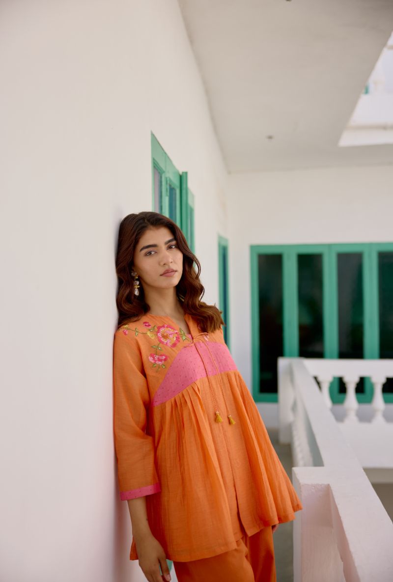 Orange Contrast Yoke Vaidehi Co-ord Set