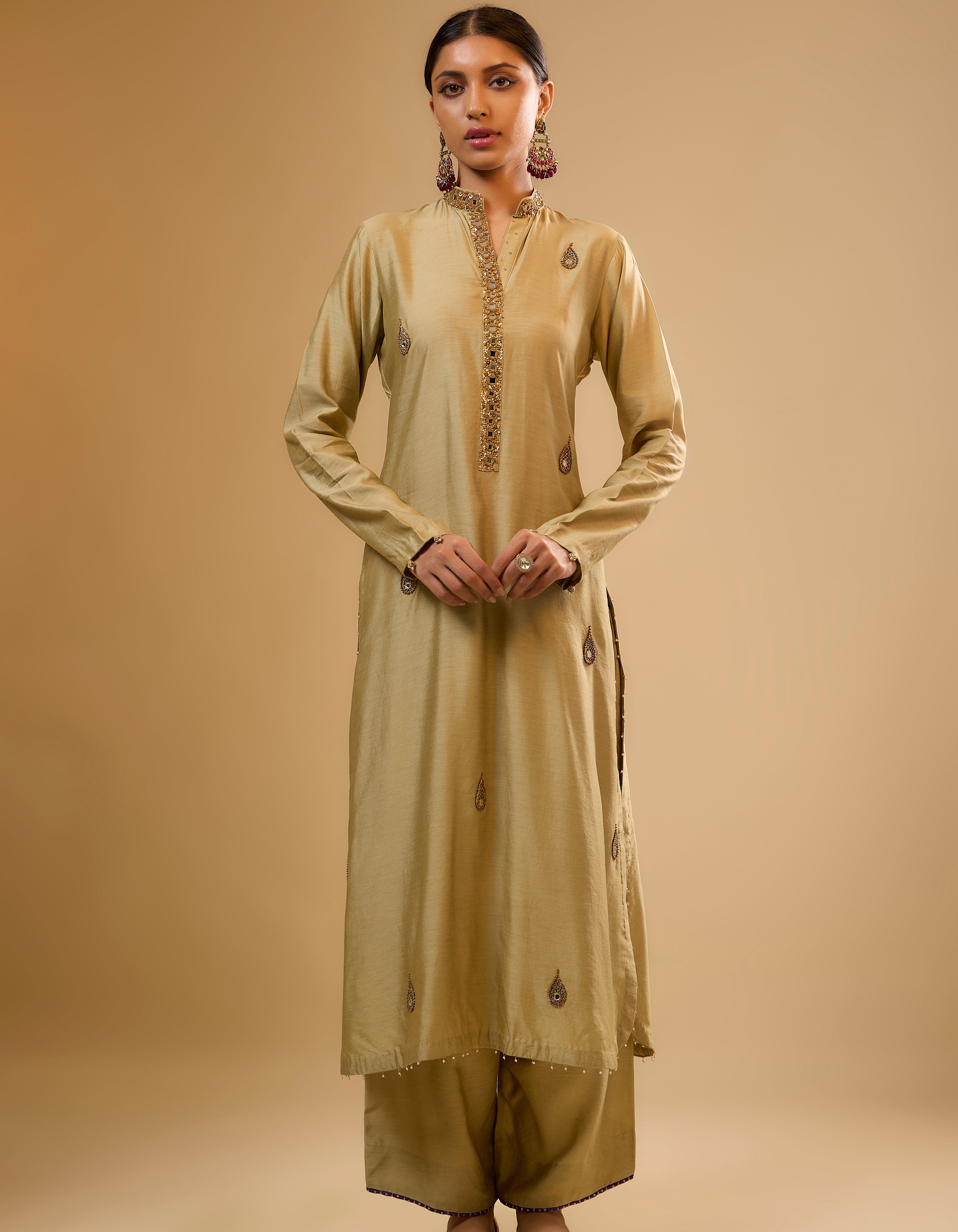 Light Green Applique Rani Kurta Set