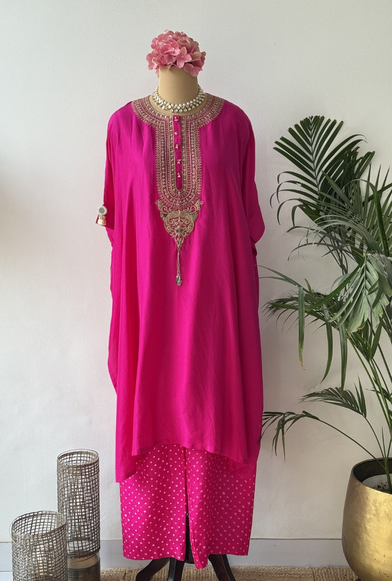 Pink Dori Yoke Kaftan Kurta Set