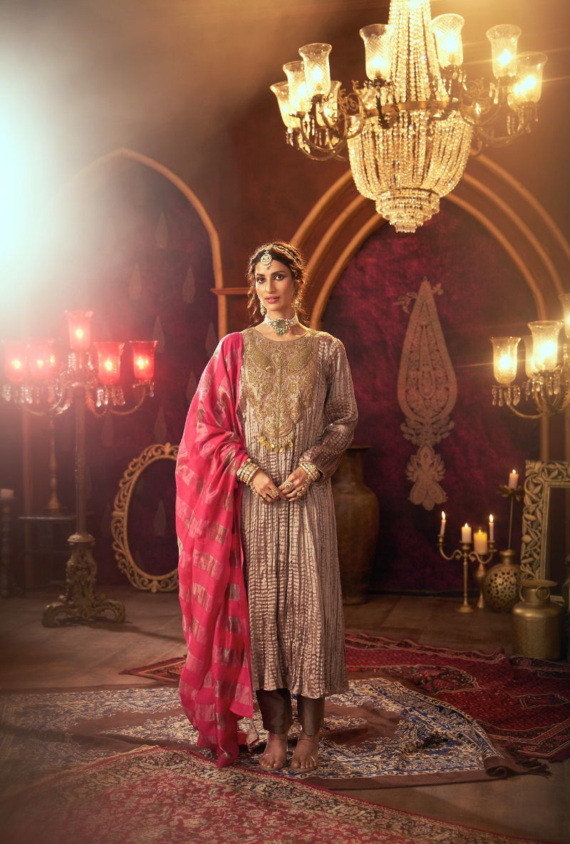 Pink Crushed Hand Embroidered Yoke Kainaat 2.0 Anarkali Set