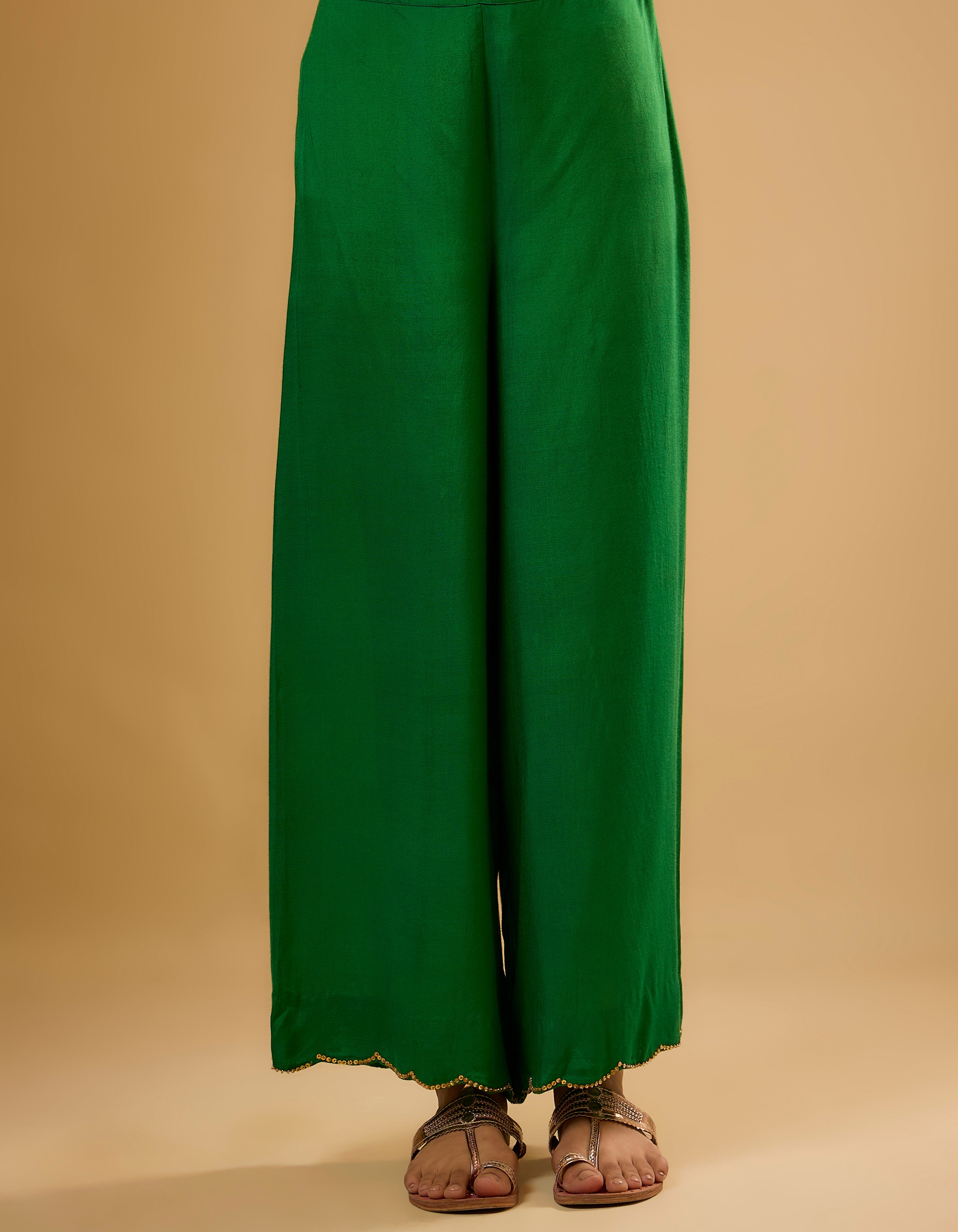 Green Multicolour Yoke Rani Anarkali Set