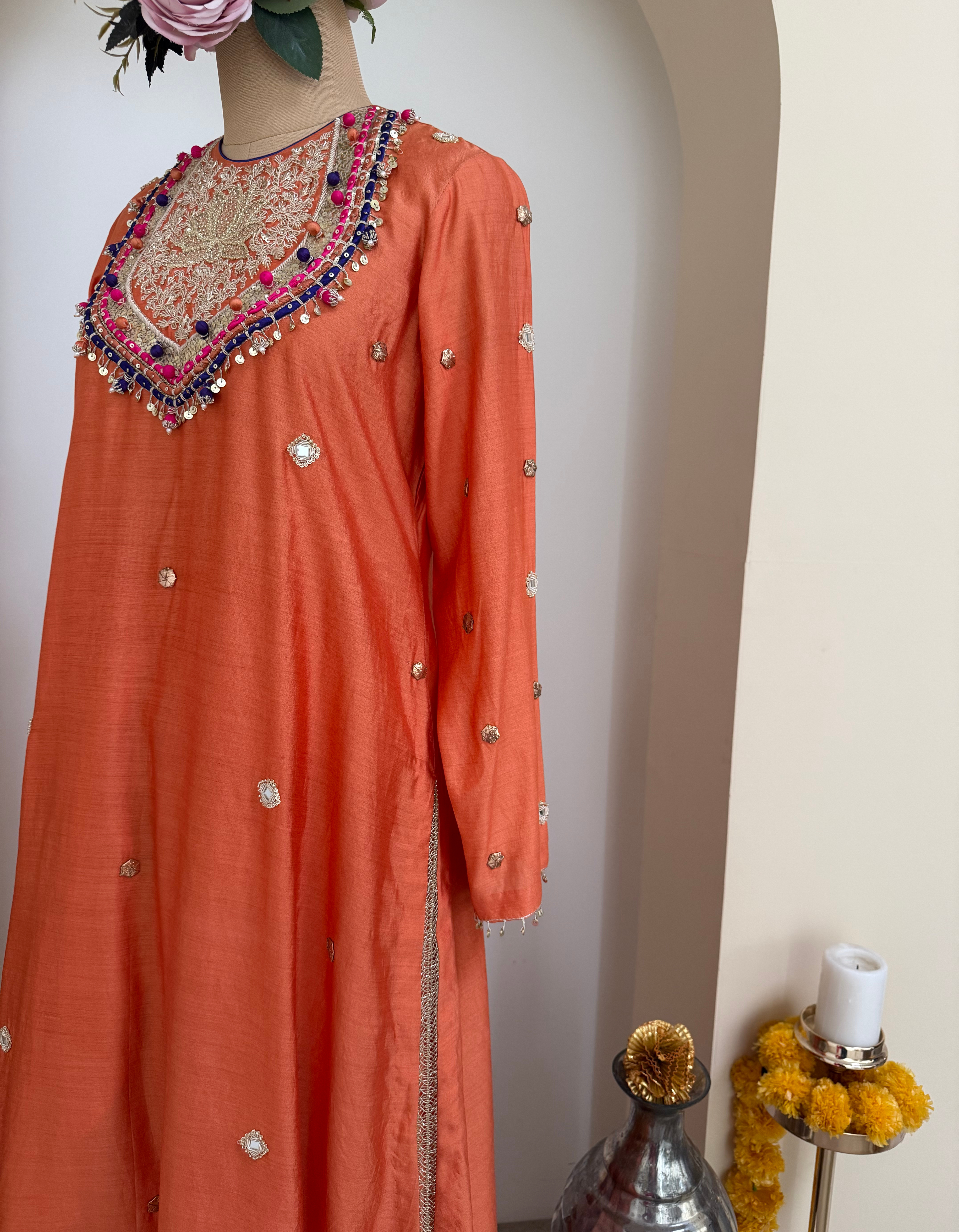 Orange Lotus Yoke Rani Kurta Set