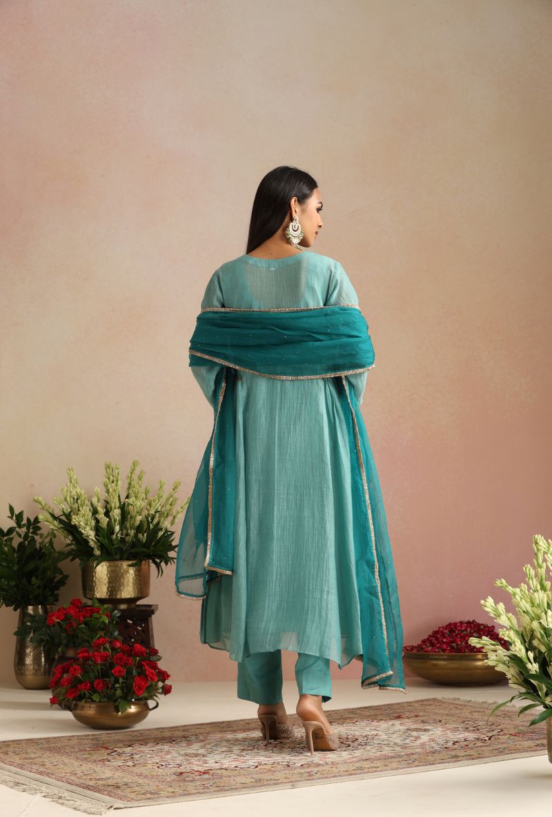 Ice Blue Zari And Dabka Work Itrh Kurta Set