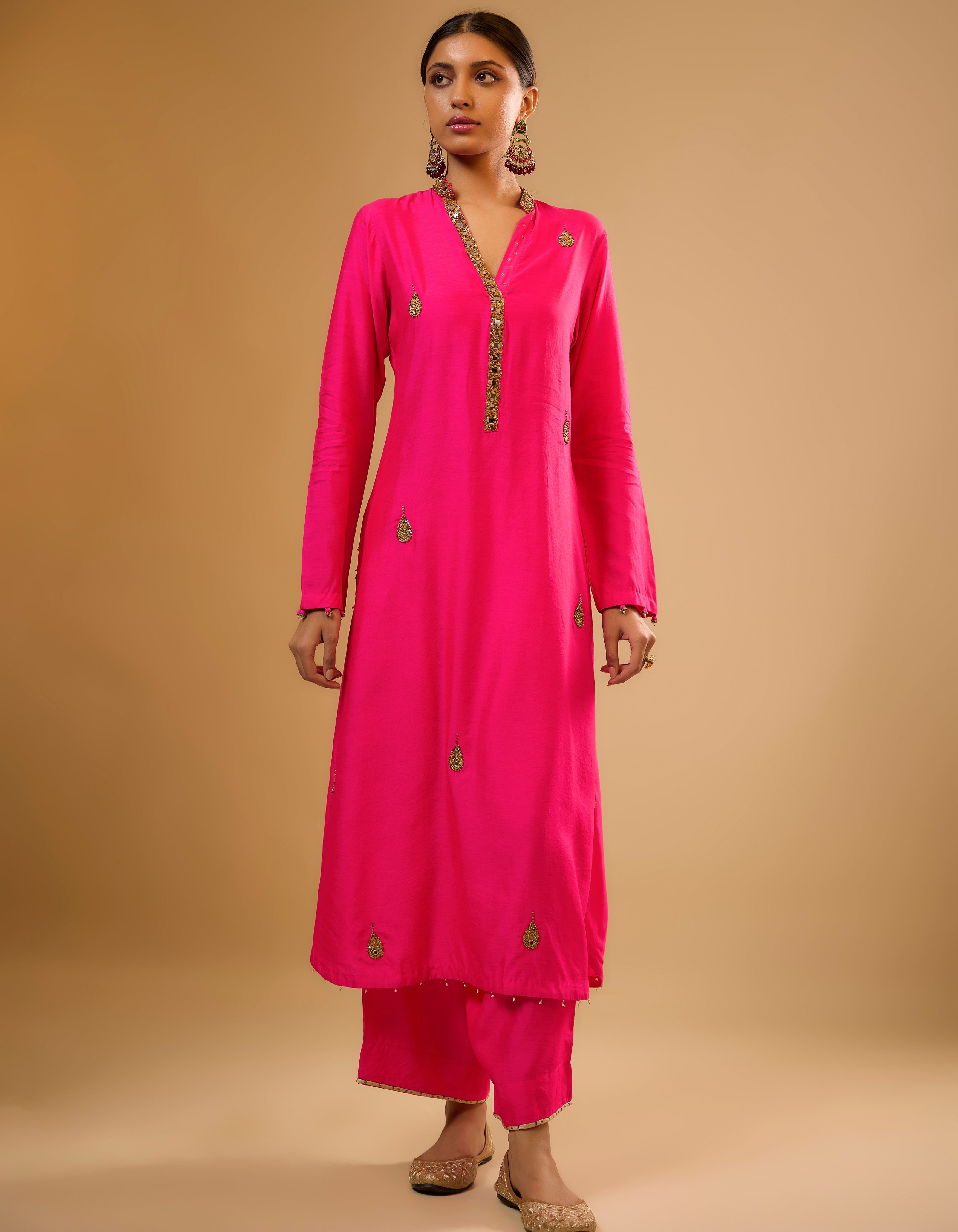 Hot Pink Applique Rani Kurta Set