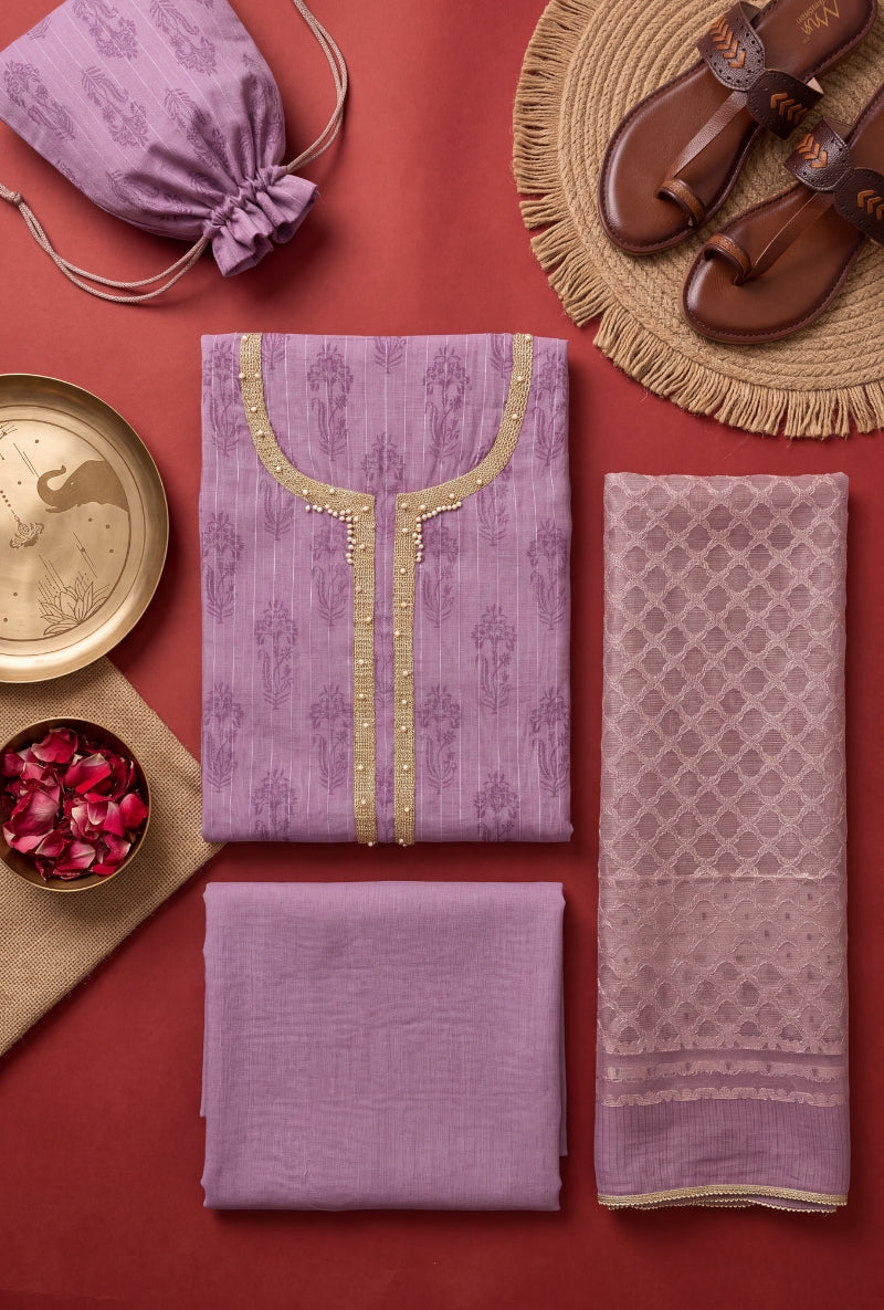 Moti Work Neck Unstitched Suit Set