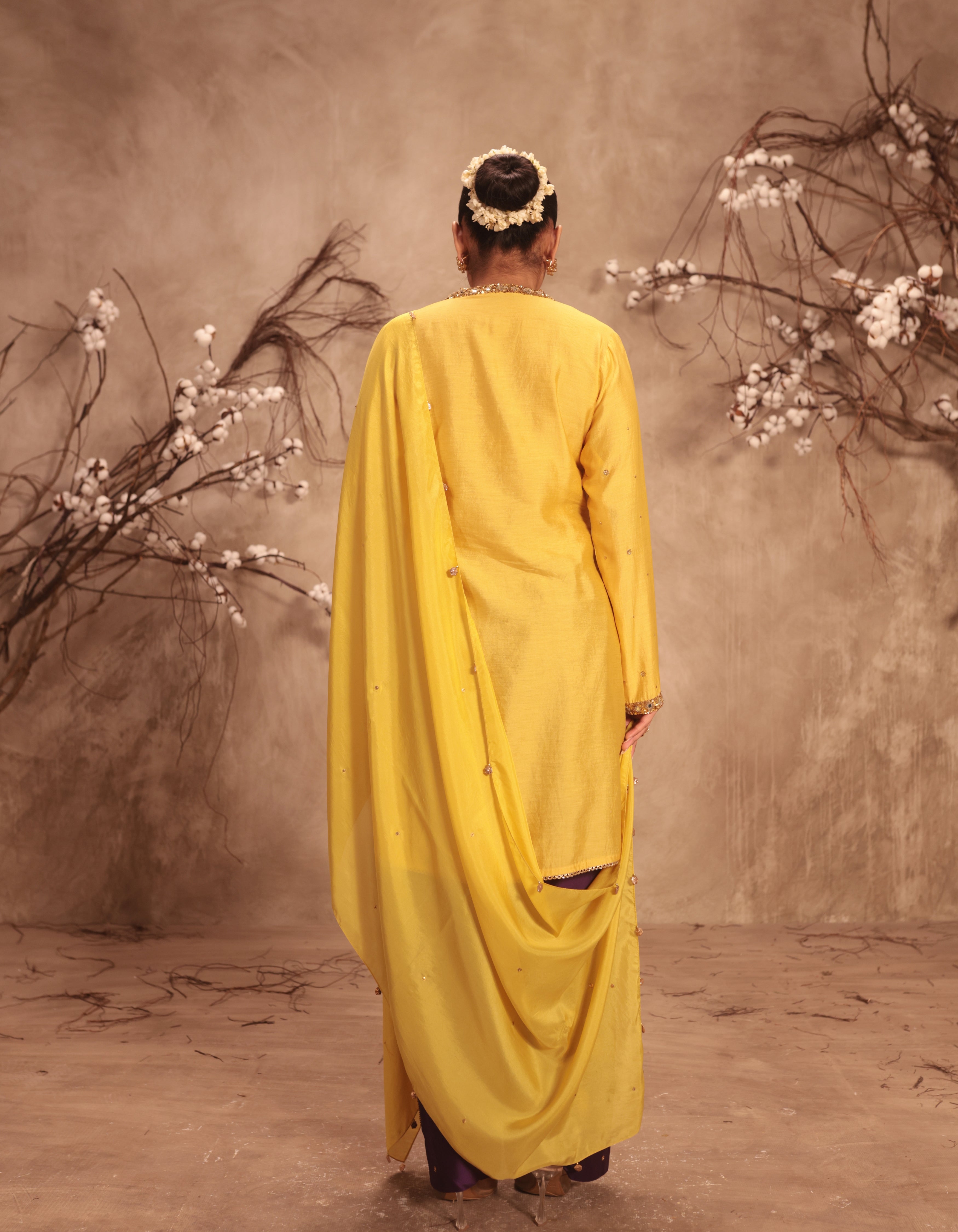 Yellow Jaal Rani Kurta Set