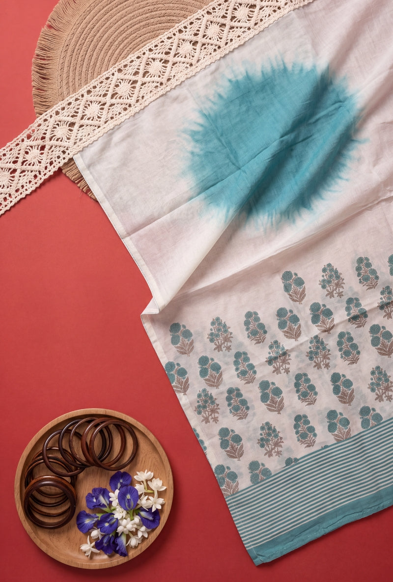 Banarsi Weaving Stripes Block Print Unsitched Suit Set