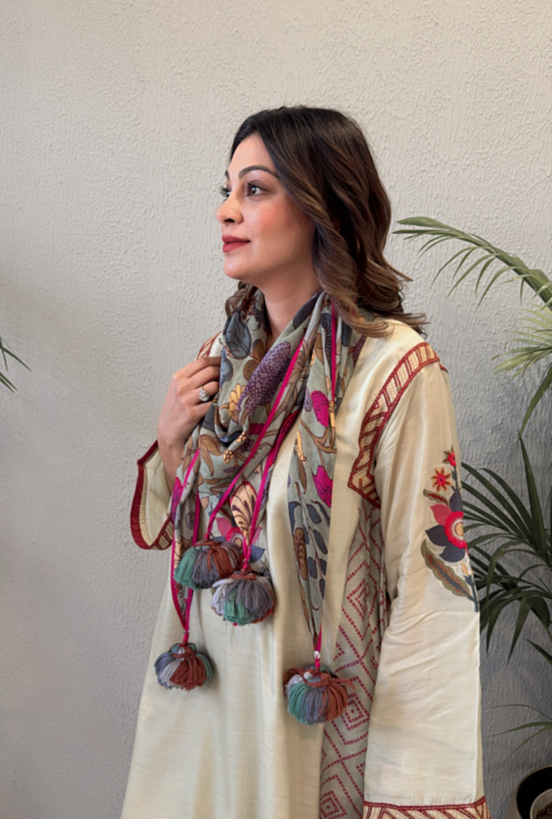 Meghna Nayyar in Earth Green Side Gathered Noorie Kurta Set