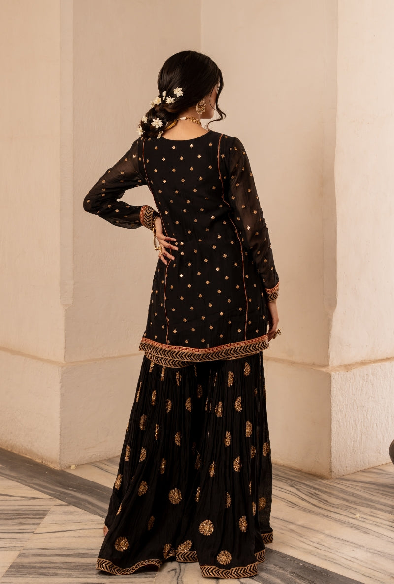Black Embroidered Choti Butti Kashni Sharara Set