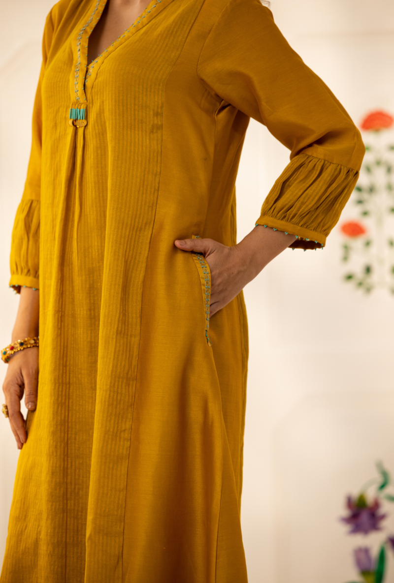 Yellow High Collar Kishmish Kurta Set