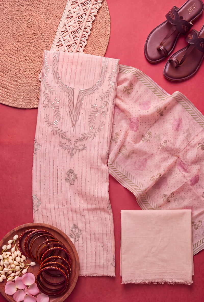 Gota Work Yoke Block Print Unstitched Suit Set