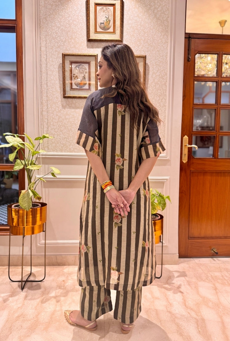 Meghna Nayyar in Brown Stripes Thread Work Co-ord Set
