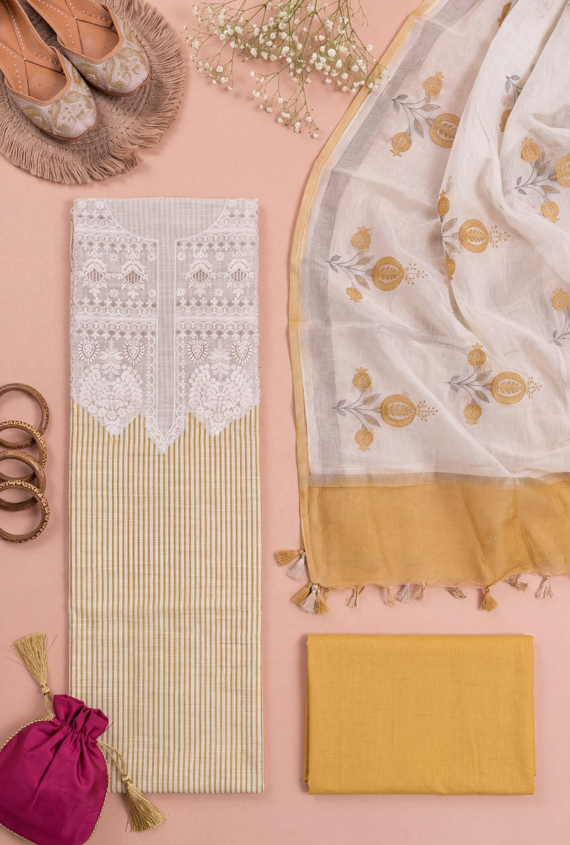 Lucknowi Resham Yoke Unstitched Suit Set