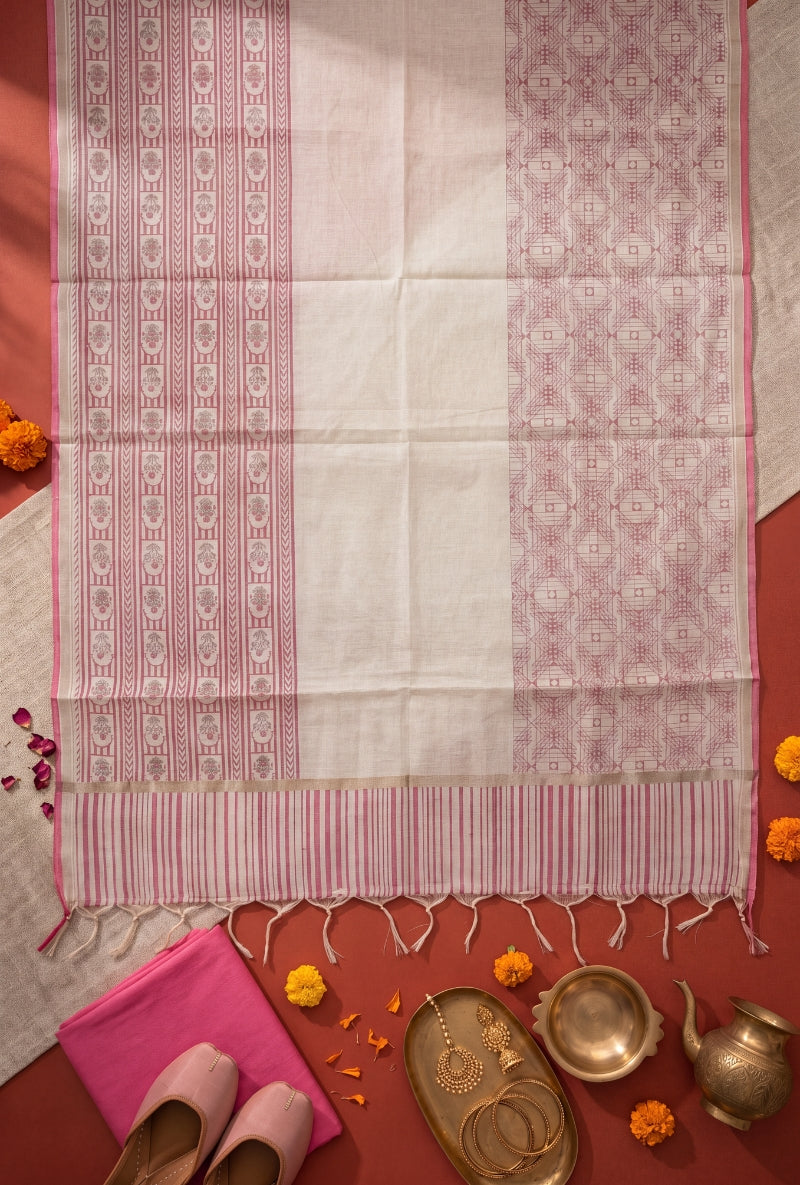 Stripes Floral Block Print All Over Unstitched Suit Set