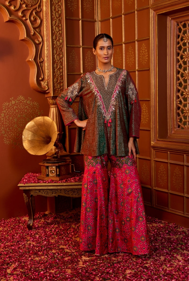 Green Mirror Yoke Oorja Sharara Set