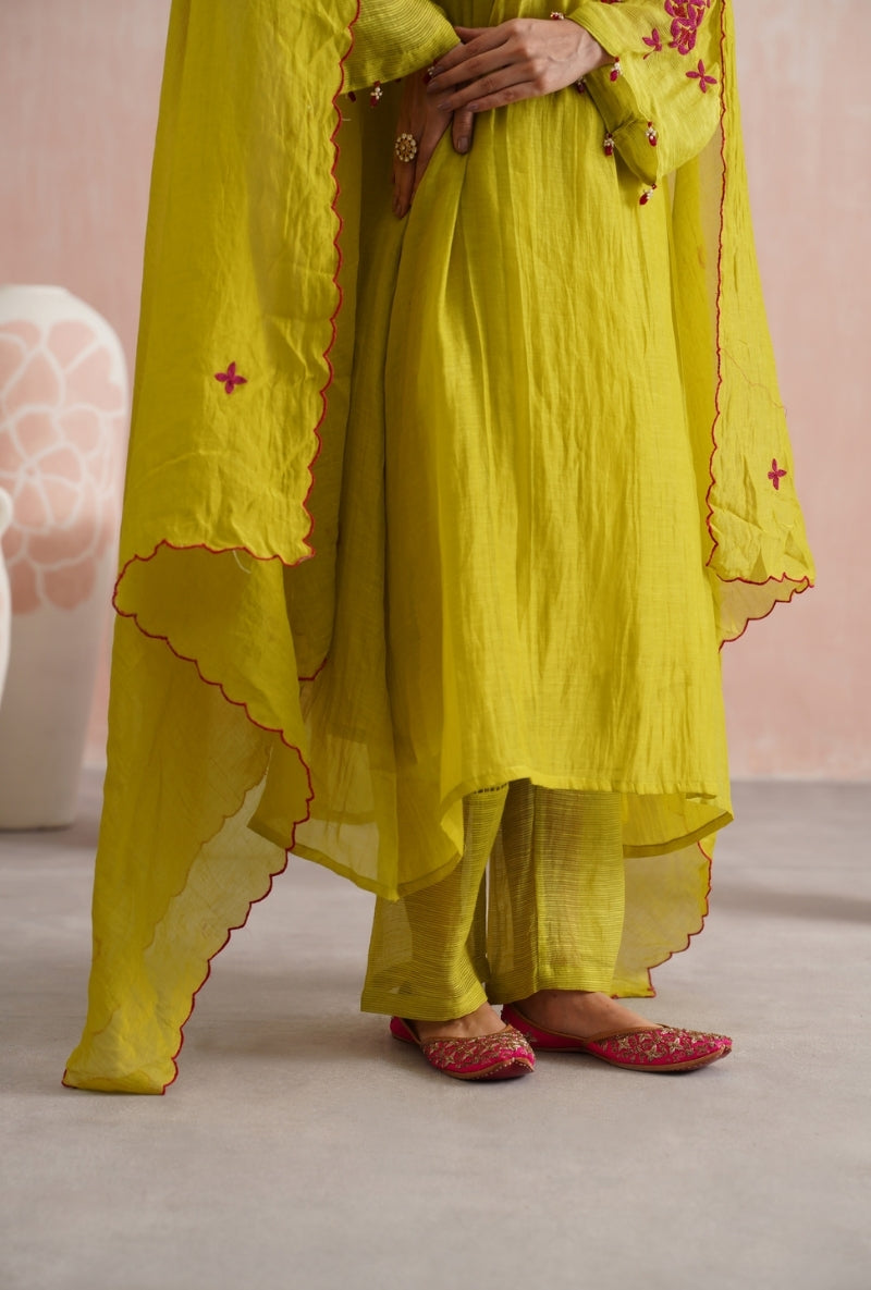 Lime Green Beadwork Prisha Kurta Set