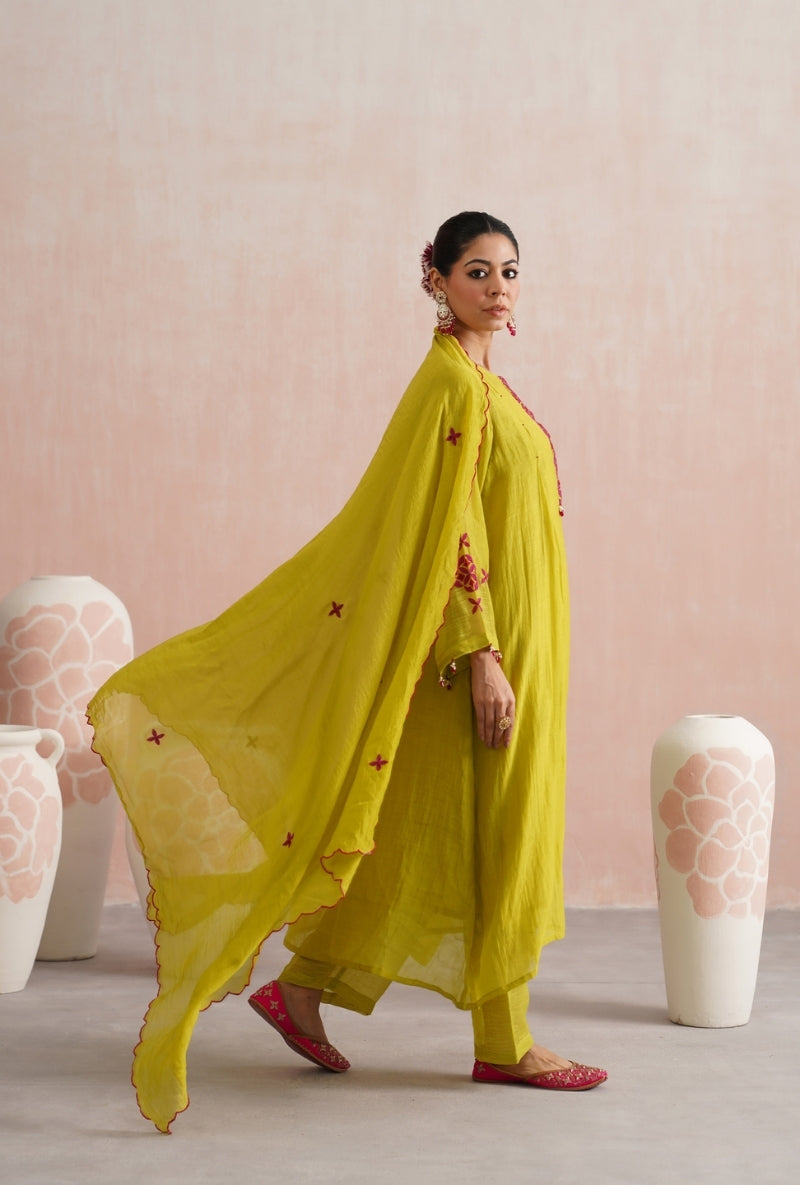 Lime Green Beadwork Prisha Kurta Set