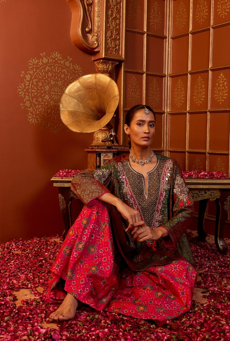 Green Mirror Yoke Oorja Sharara Set