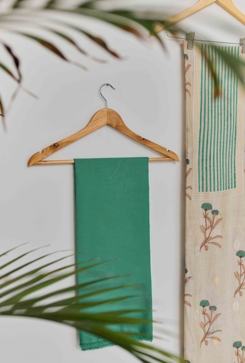Stripes Block Print Yoke Unstiched Suit Set