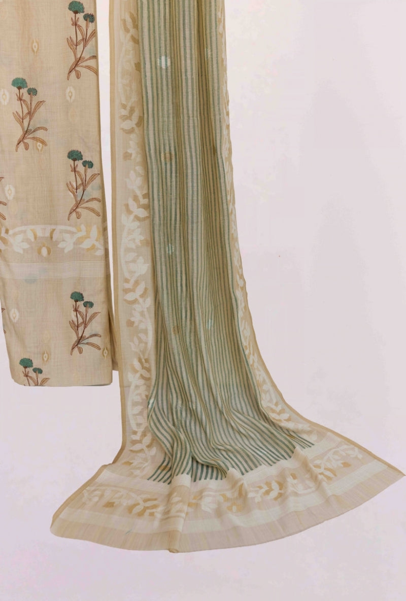 Stripes Block Print Yoke Unstiched Suit Set