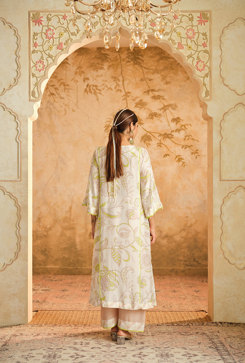 Ivory Floral Digital Printed Goonj Kurta Set