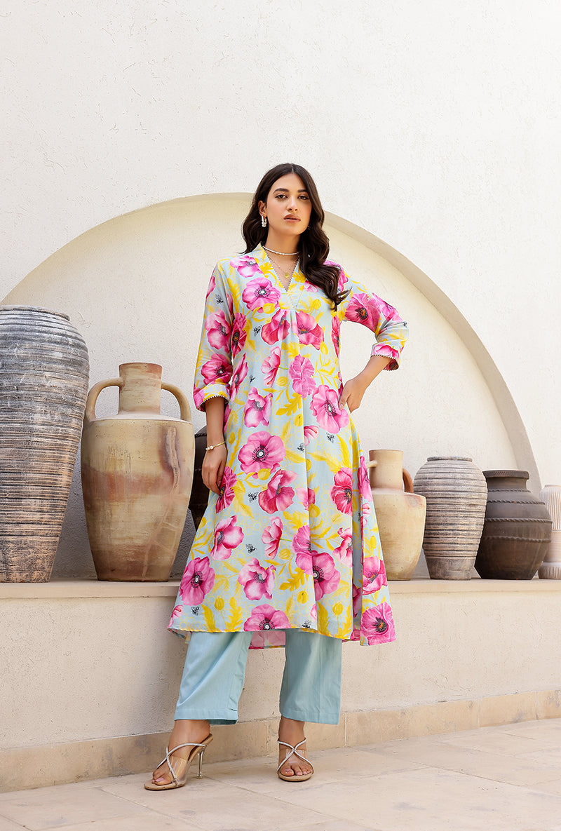 Mint Garden Printed Collar Magnolia Kurta Set