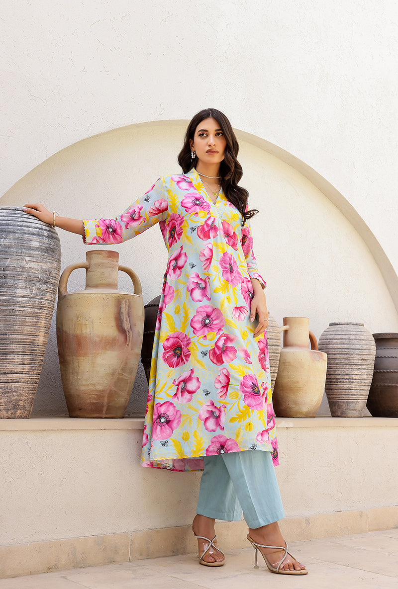 Mint Garden Printed Collar Magnolia Kurta Set